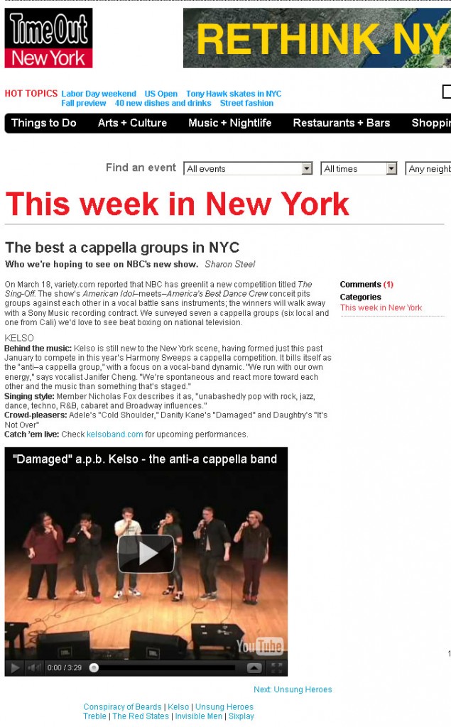 Janifer with Kelso mentioned in Time Out NY